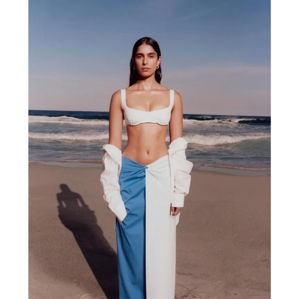 SIR the label Blue and White Colorblock Maxi Wrap Skirt